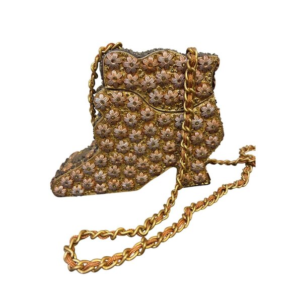 Mary Frances Shoe Purse With Chain Strap Bronze & Gold Embellishments - Picture 2 of 11